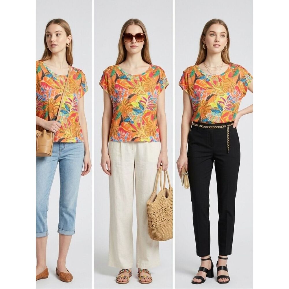 Vibrant Orange Tropical Short Sleeve Tee